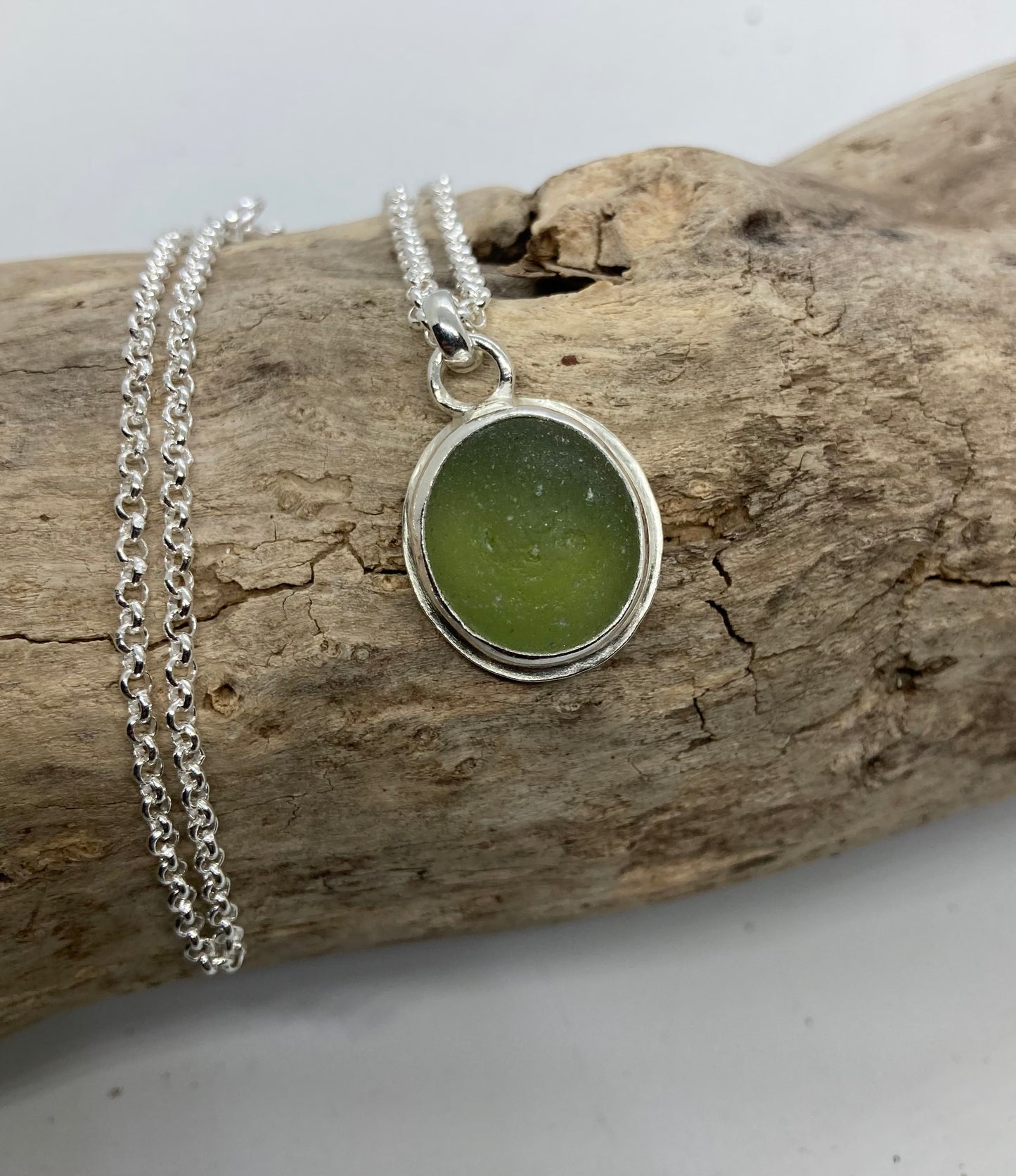 Olive green Seaham sea glass pendant