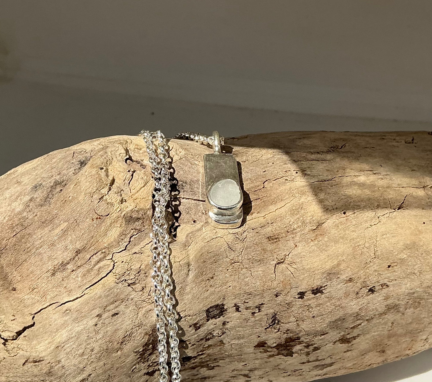 White Sea glass pendant