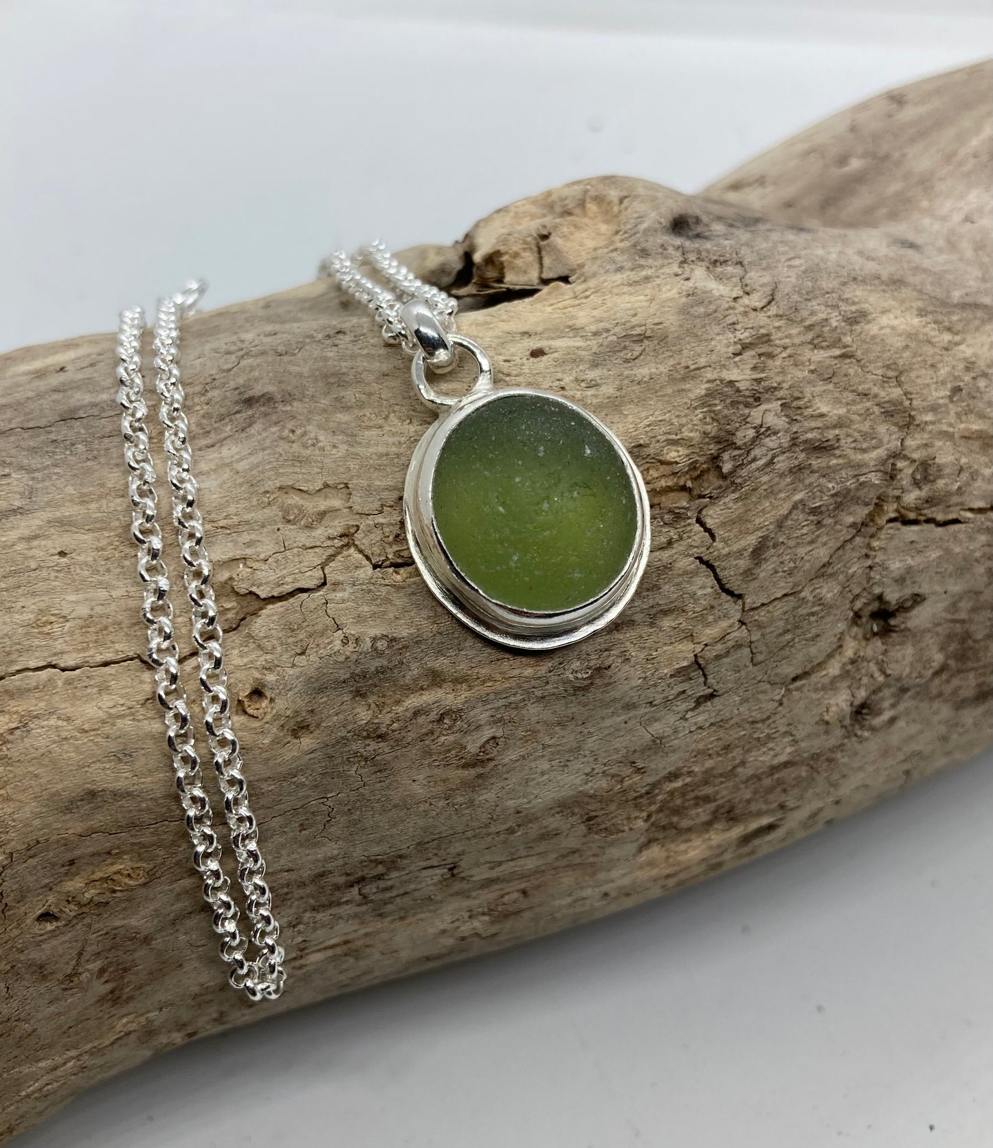Olive green Seaham sea glass pendant