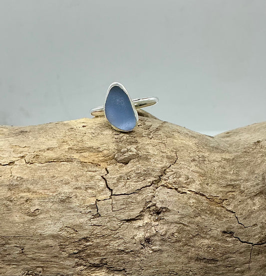 Beautiful rare Lavender blue sea glass ring UK size P1/2