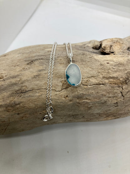 Beautiful turquoise and White Sea glass pendant