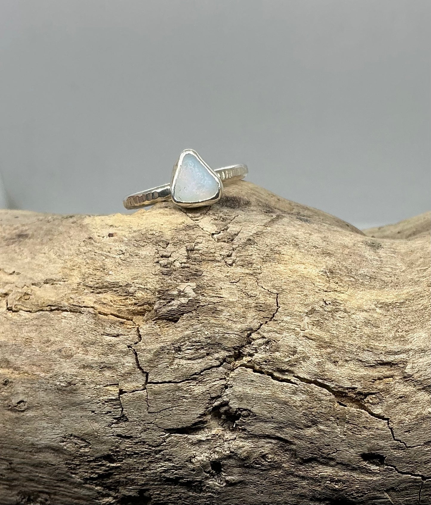 Rare Opalescent sea glass ring UK size O1/2
