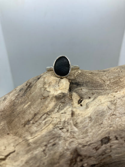 Black Sea glass ring UK Size Q