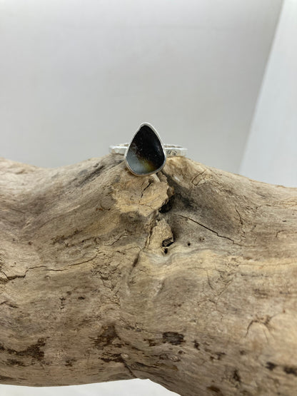 Brown and white multi Sea glass ring UK size S
