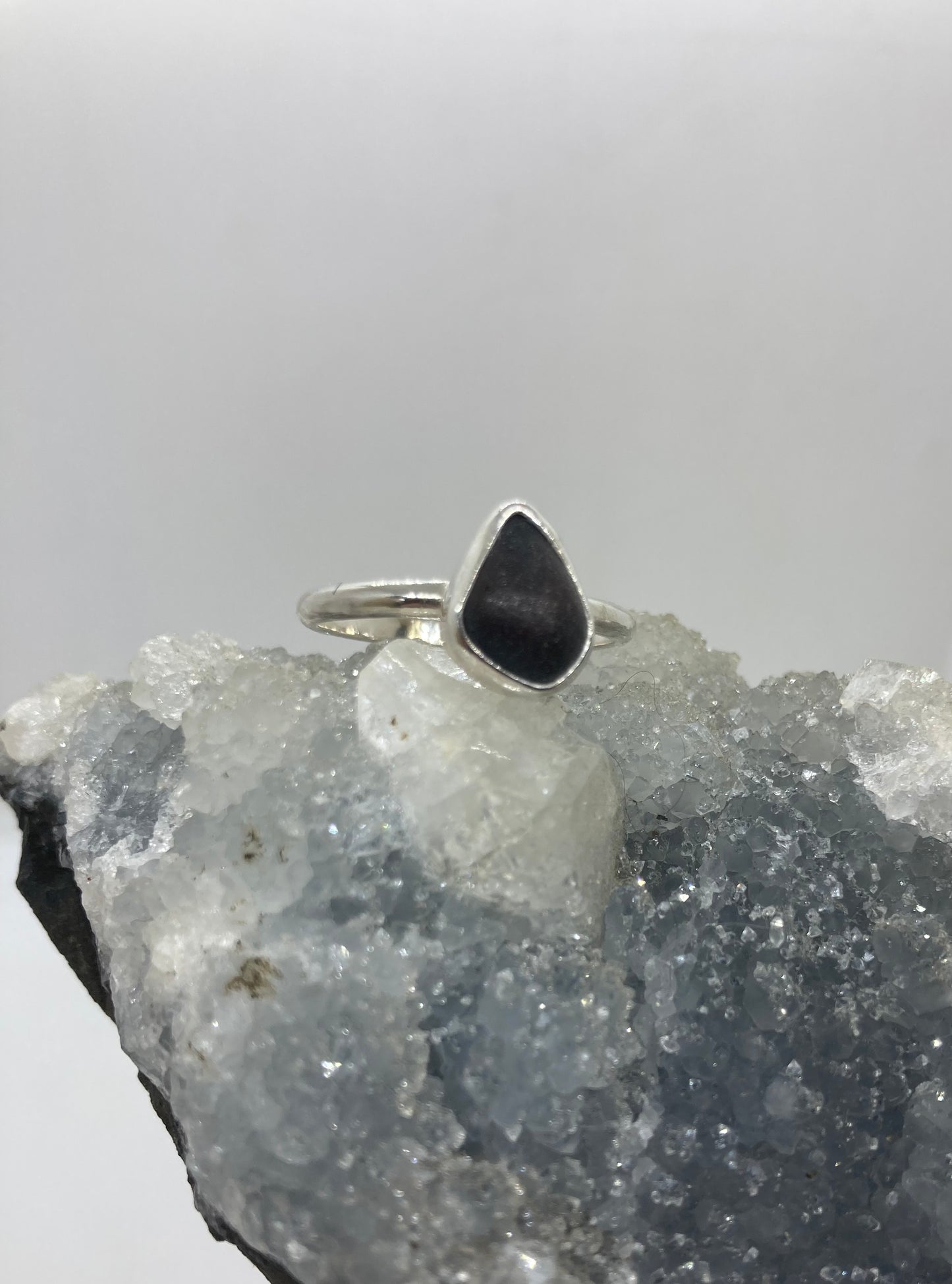 Black Sea glass ring UK size T