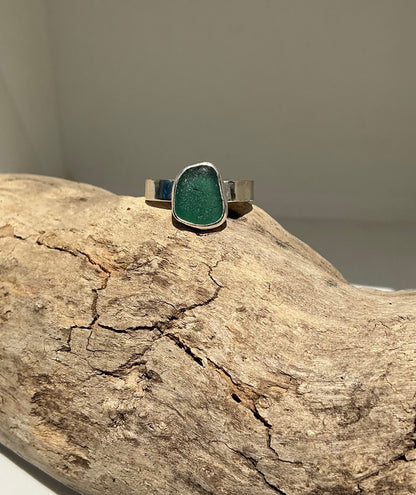 Gorgeous green Greek sea glass ring UK size N