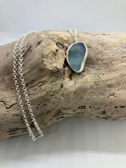 Steel blue sea glass pendant