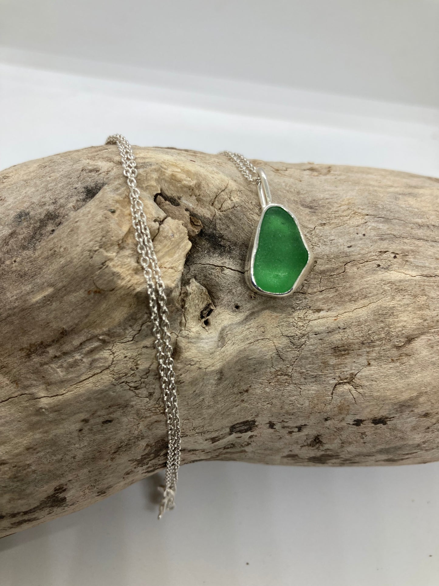 Bright Green sea glass pendant