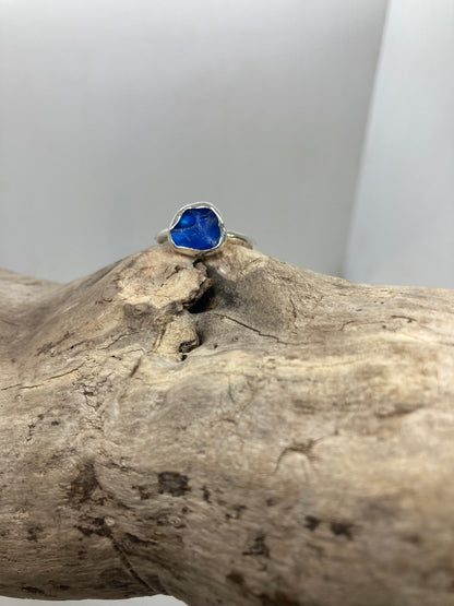 Dreamy blue sea glass ring UK size M