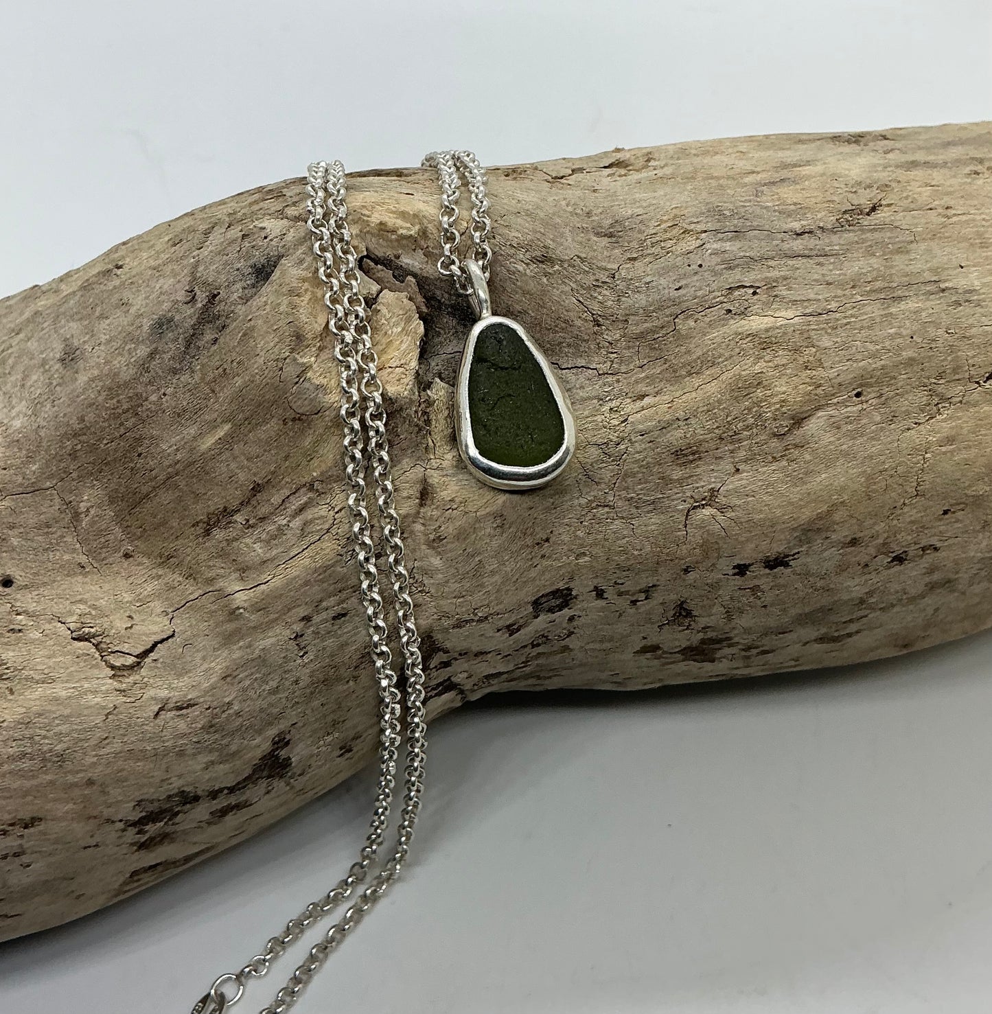 Olive green sea glass pendant