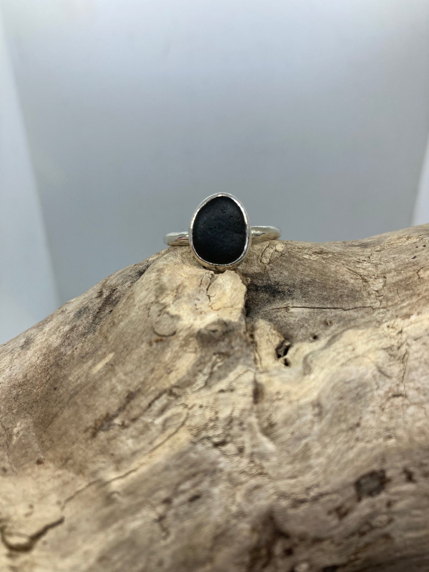 Black Sea glass ring UK Size Q