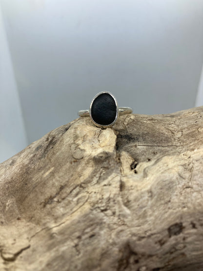 Black Sea glass ring UK Size Q