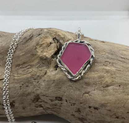Large rare pink sea glass pendant