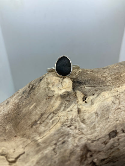 Black Sea glass ring UK Size Q