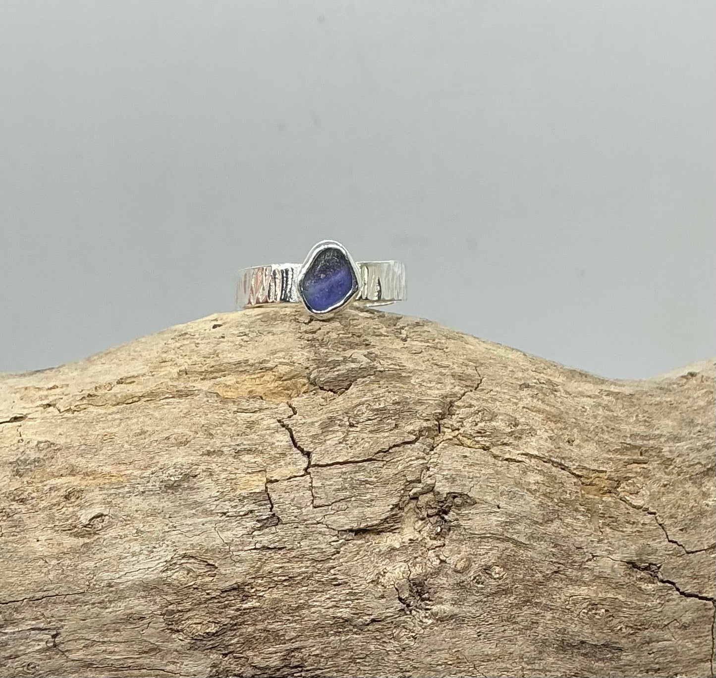 Shades of purple sea glass ring UK size N