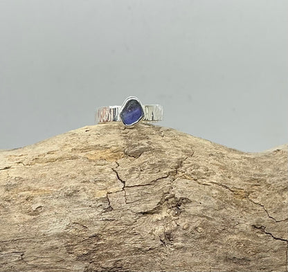 Shades of purple sea glass ring UK size N