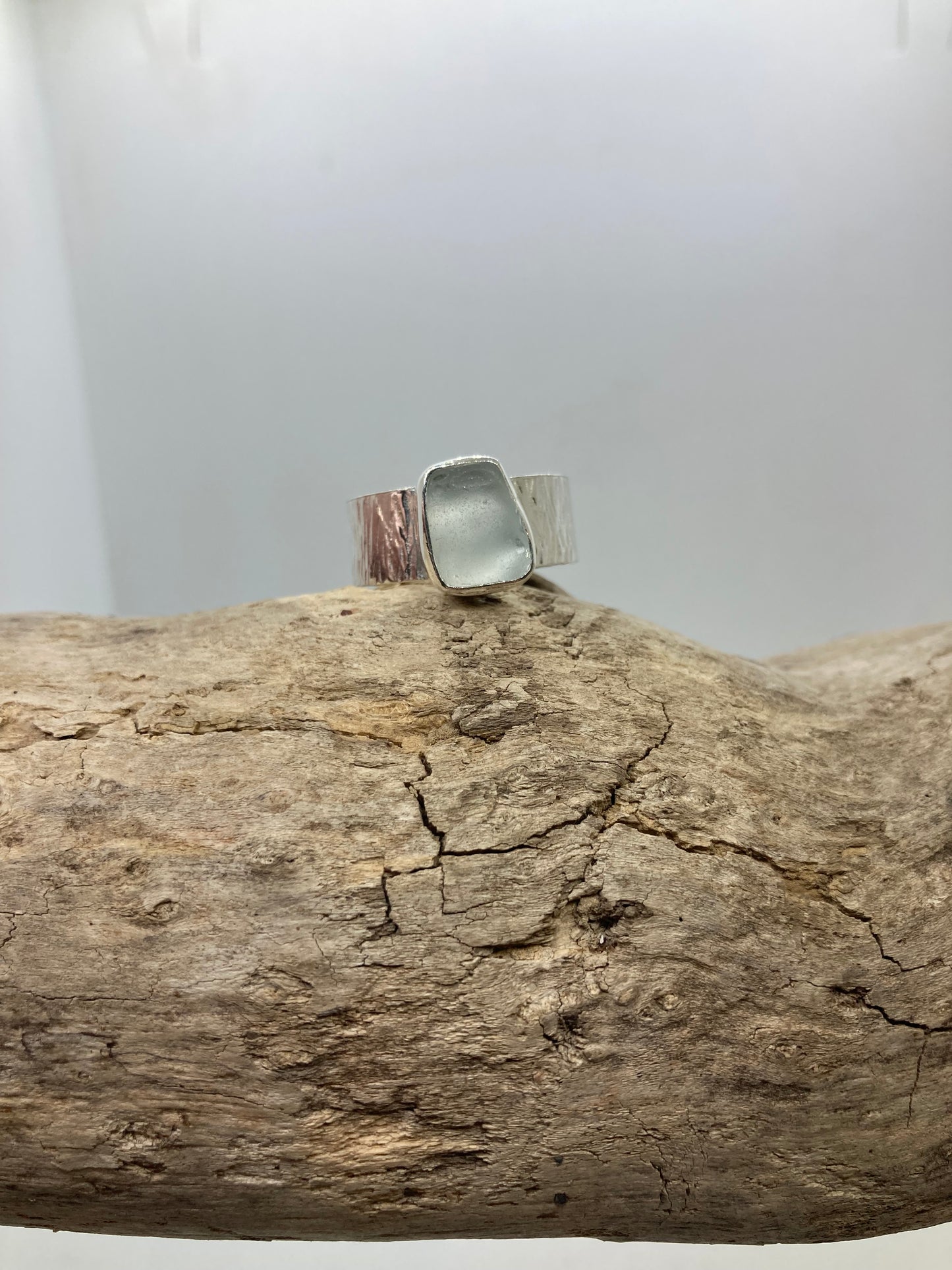 Chunky White Sea glass ring UK size S