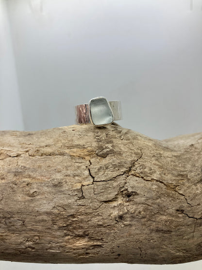 Chunky White Sea glass ring UK size S