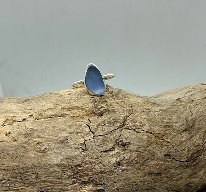 Beautiful rare Lavender blue sea glass ring UK size P1/2