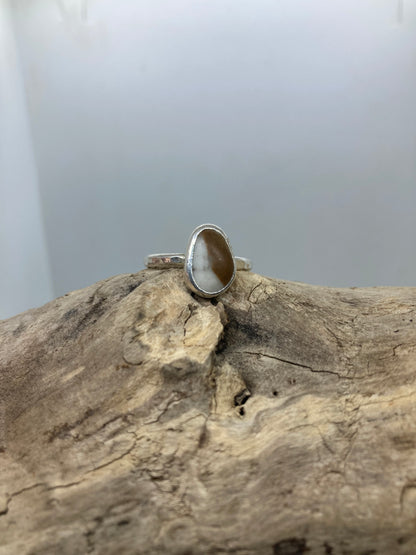Unusual stone with Quartz silver ring UK size P