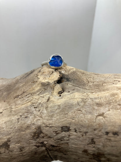 Dreamy blue sea glass ring UK size M