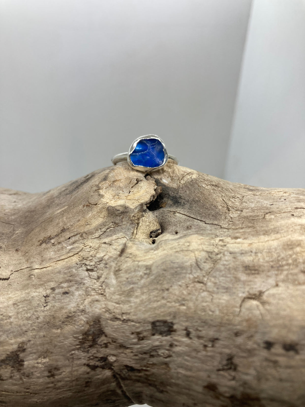 Dreamy blue sea glass ring UK size M