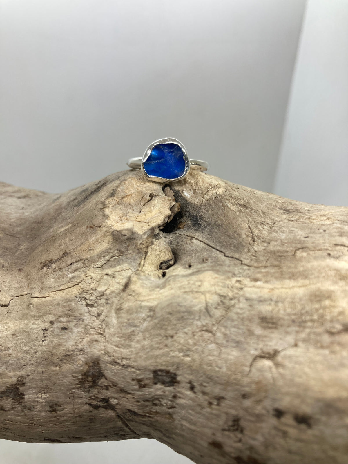Dreamy blue sea glass ring UK size M