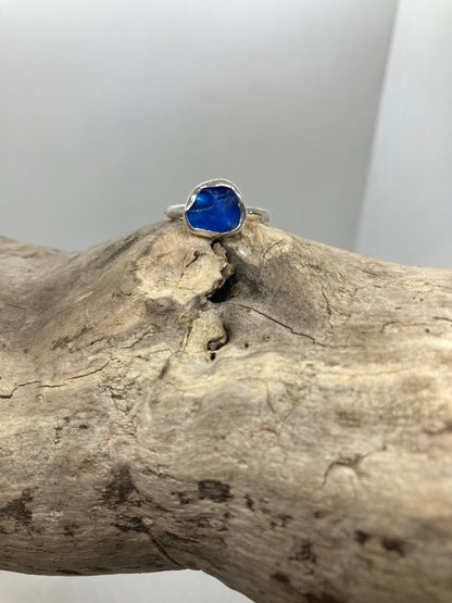 Dreamy blue sea glass ring UK size M