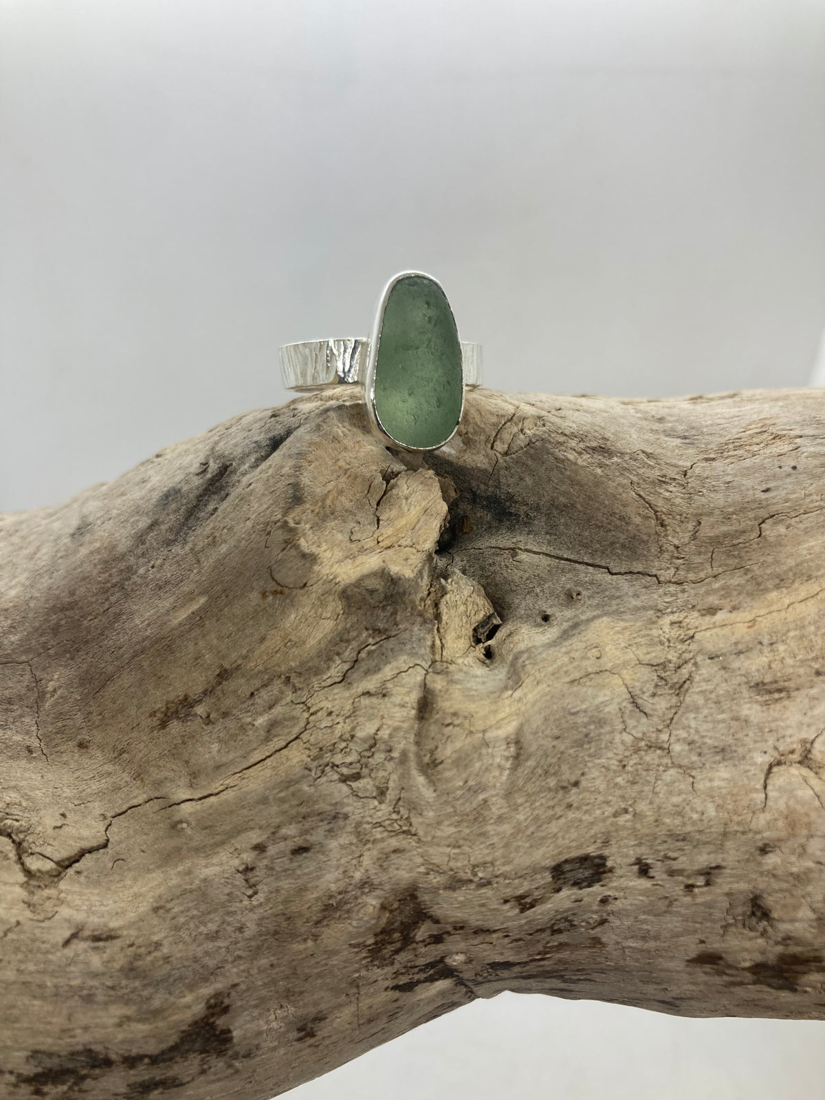 Northumberland Green seafoam Sea Glass Ring UK Size O