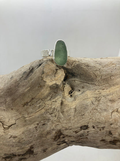 Northumberland Green seafoam Sea Glass Ring UK Size O