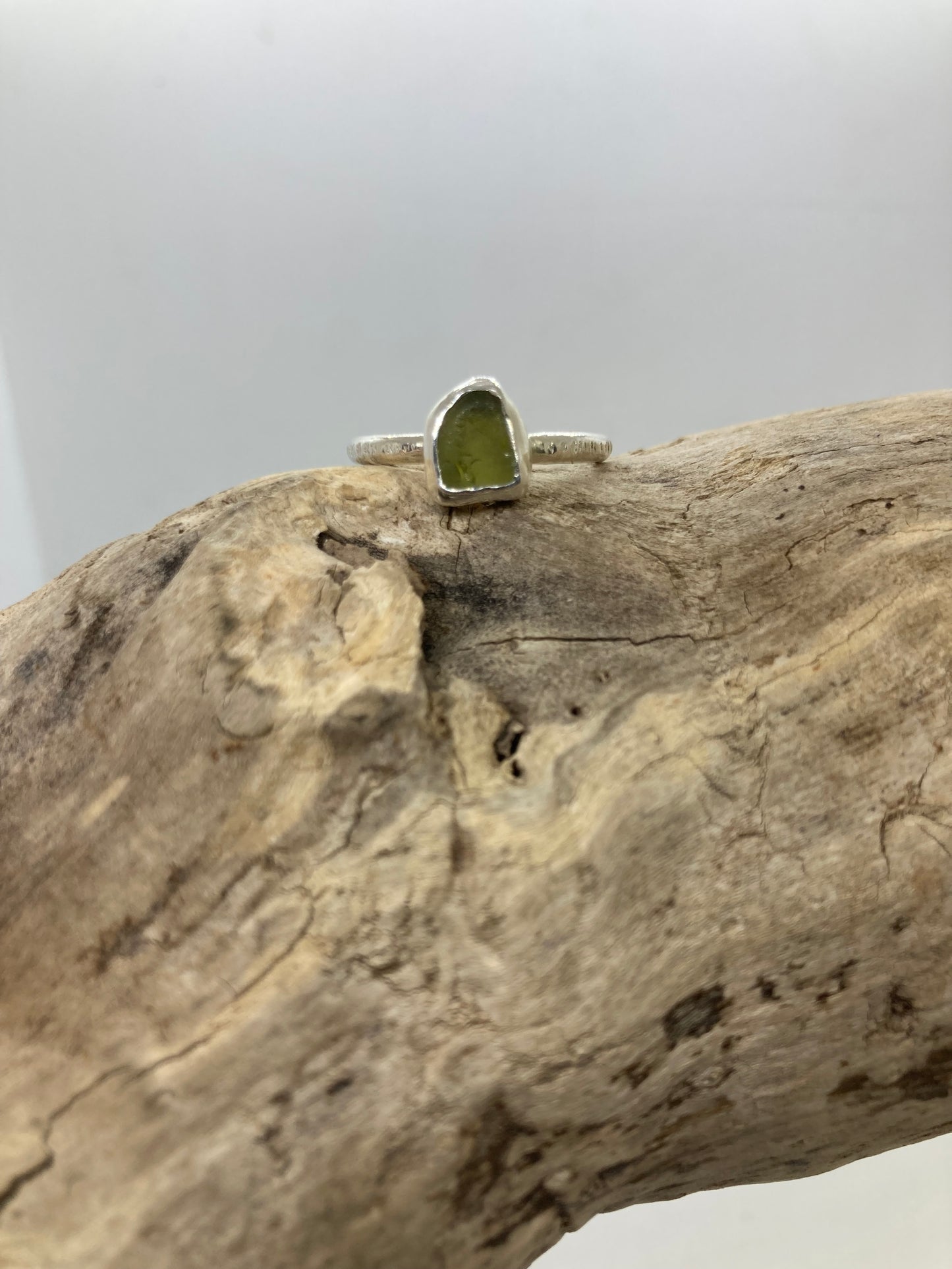Olive Yellow Sea glass ring UK size Q1/2
