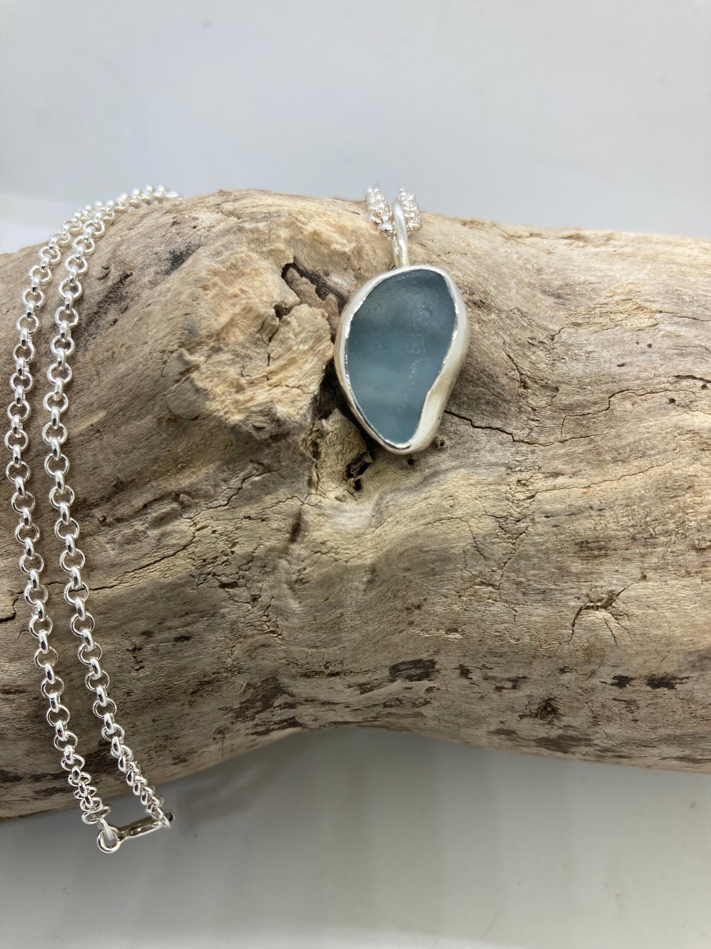 Steel blue sea glass pendant