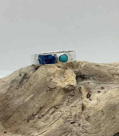Turquoise hammered ring UK size R