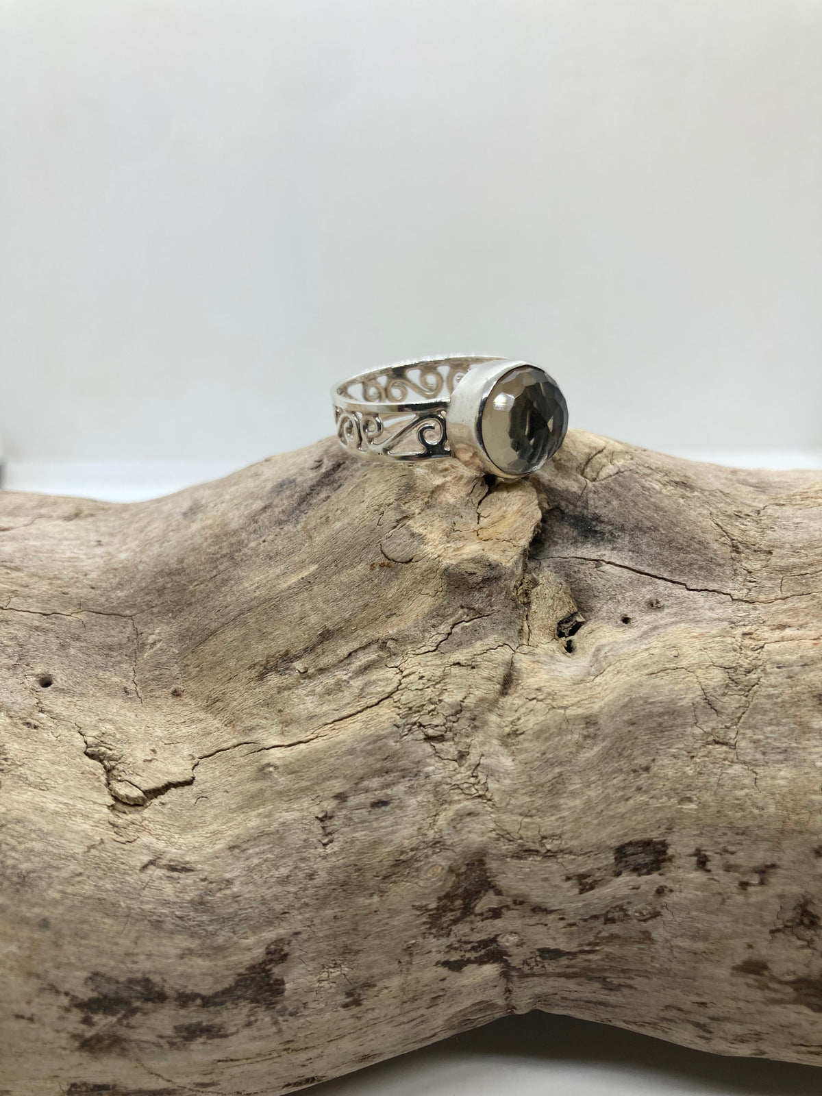 Smokey Quartz sterling silver ring UK size R