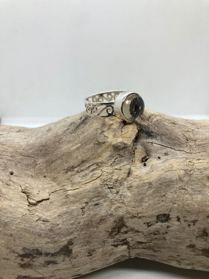 Smokey Quartz sterling silver ring UK size R