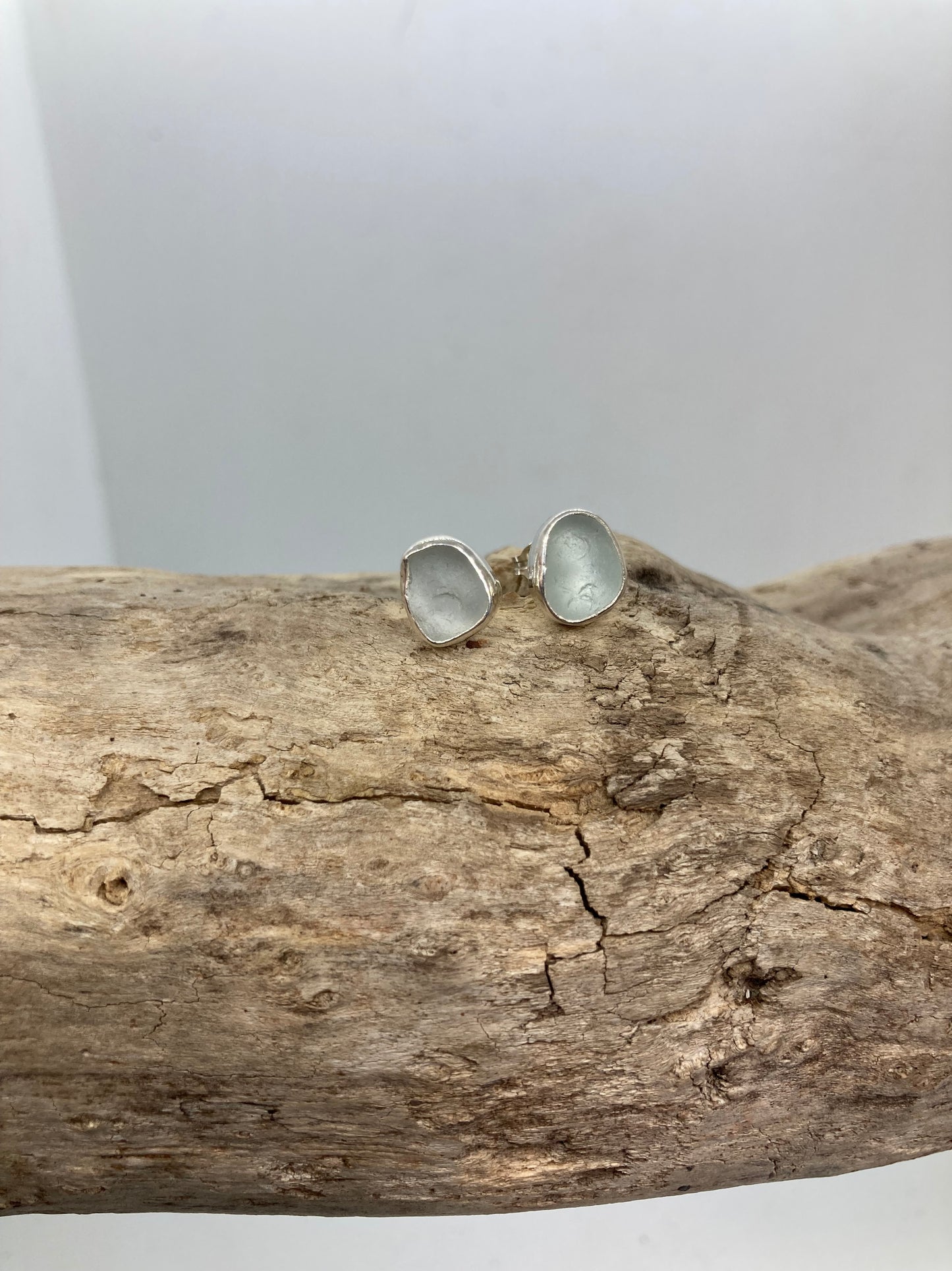 White Sea glass sterling silver studs