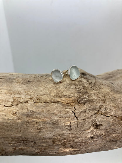 White Sea glass sterling silver studs
