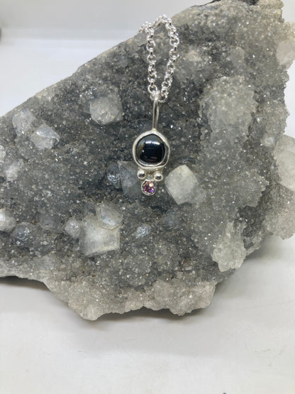 Hematite and pink CZ sterling silver pendant