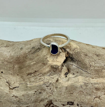 Royal blue sea glass ring UK size S1/2