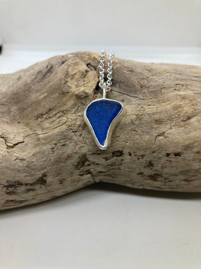 Beautiful Blue Northumberland sea glass pendant