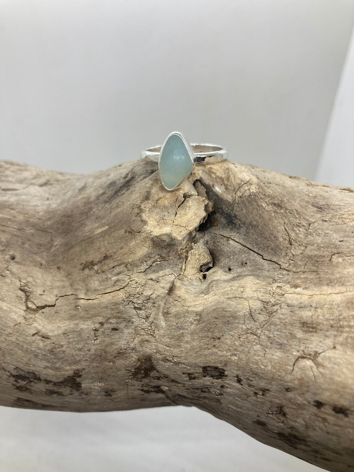 Opalescent Seaham sea glass ring UK size O1/2