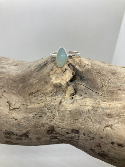 Opalescent Seaham sea glass ring UK size O1/2