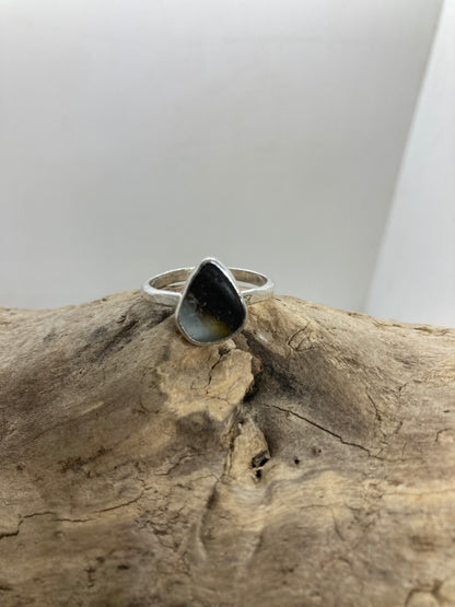 Brown and white multi Sea glass ring UK size S