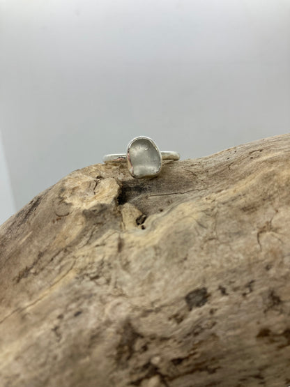 White Sea glass hammered ring UK size Q