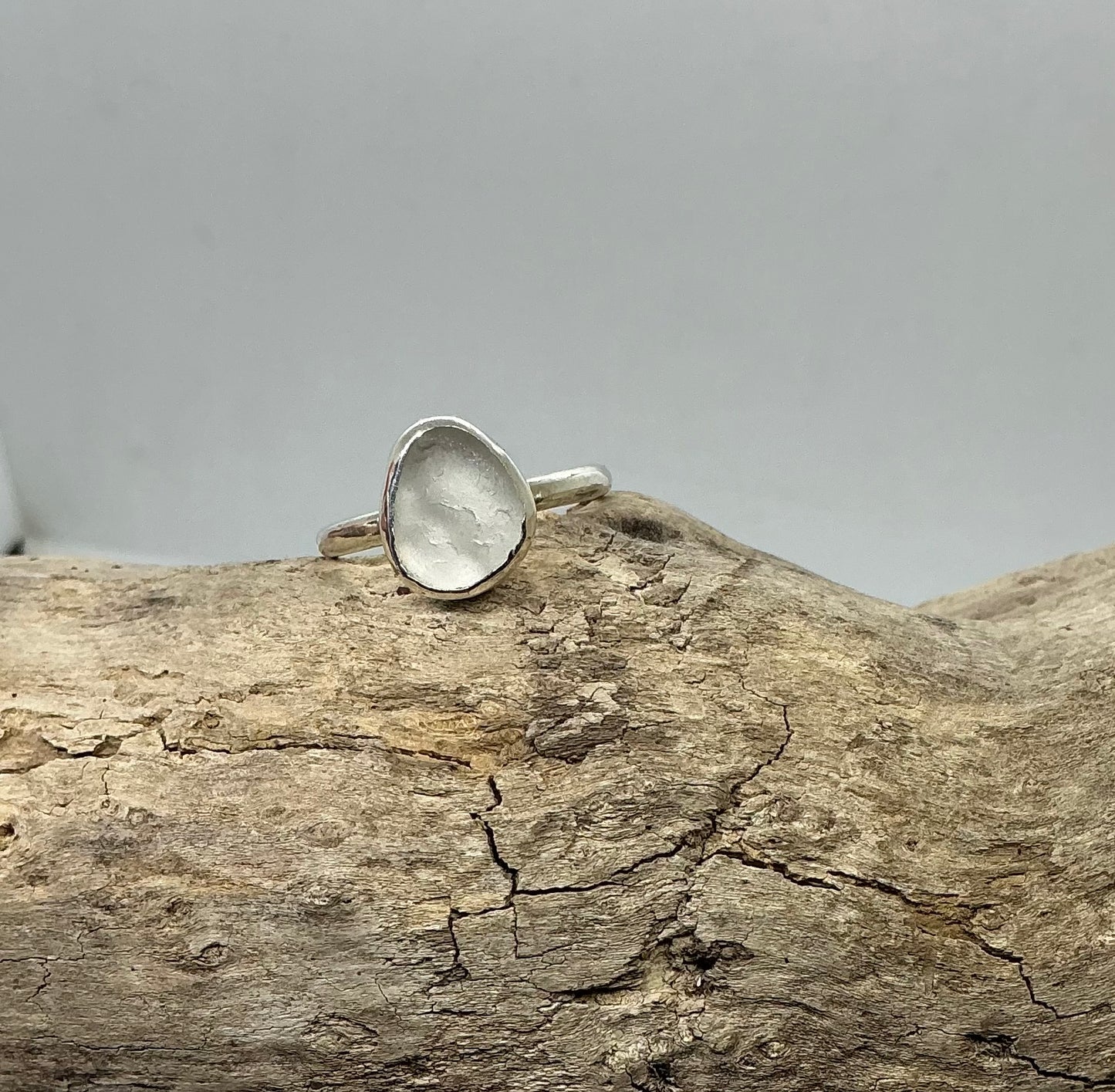 White Seaham sea glass ring UK size S
