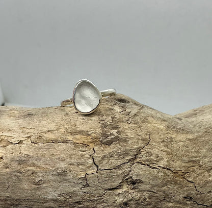 White Seaham sea glass ring UK size S