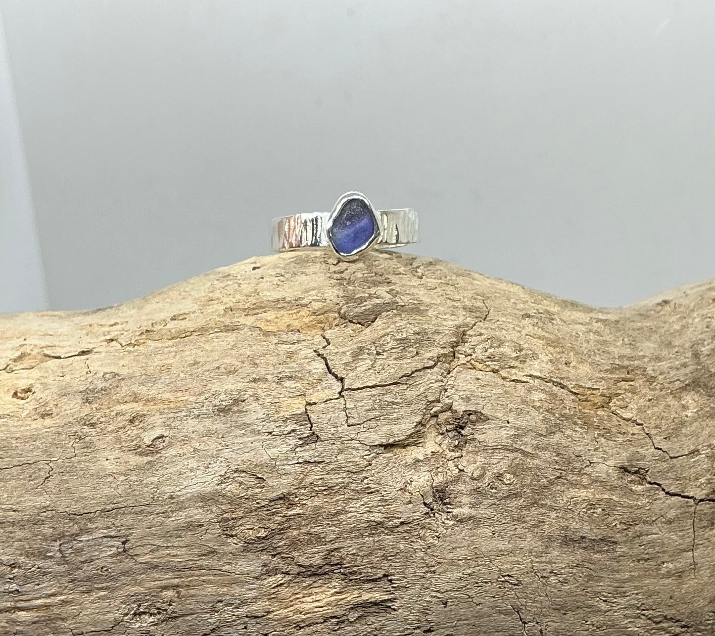 Shades of purple sea glass ring UK size N