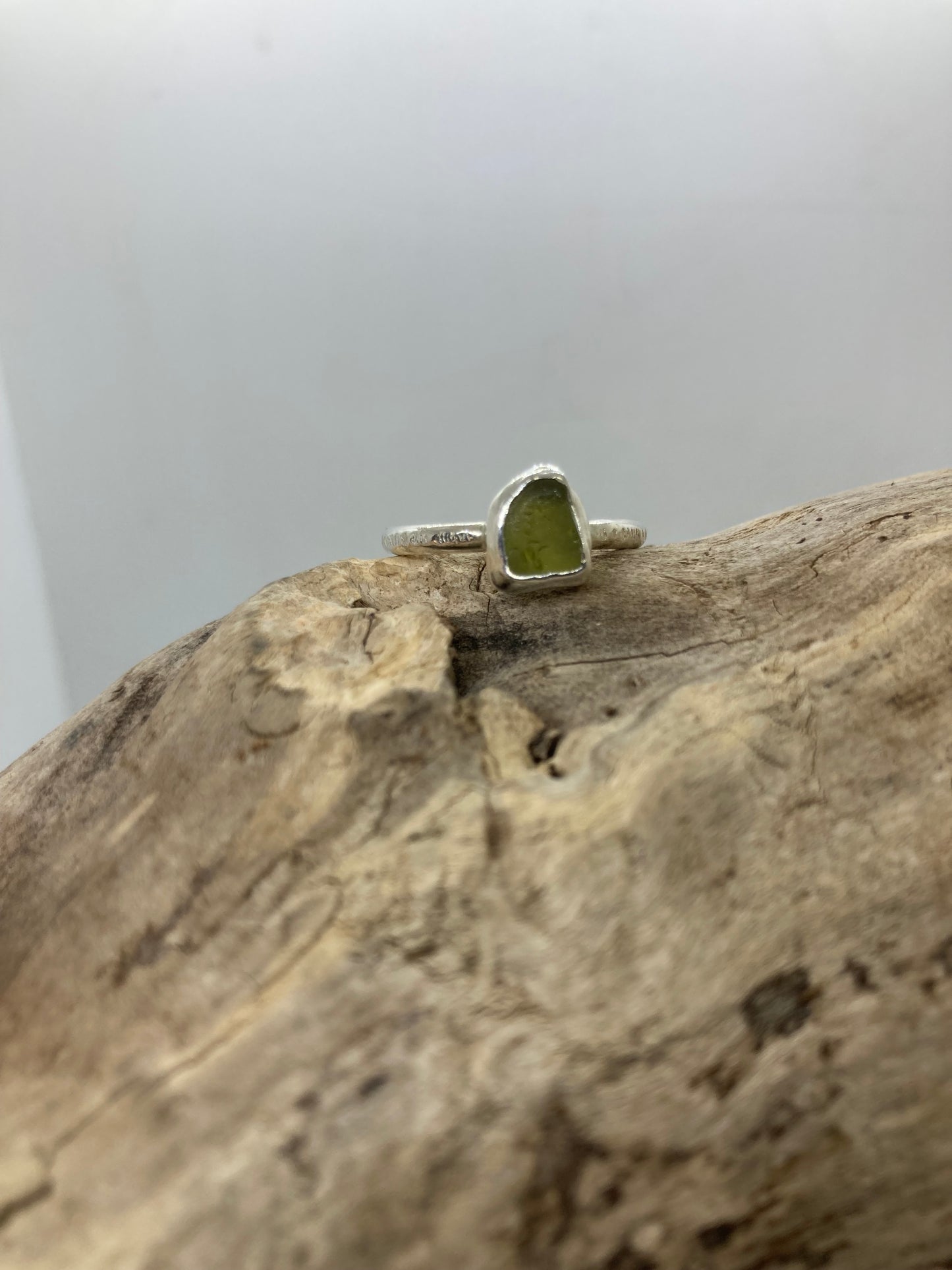 Olive Yellow Sea glass ring UK size Q1/2
