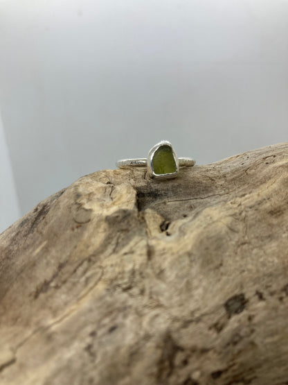 Olive Yellow Sea glass ring UK size Q1/2