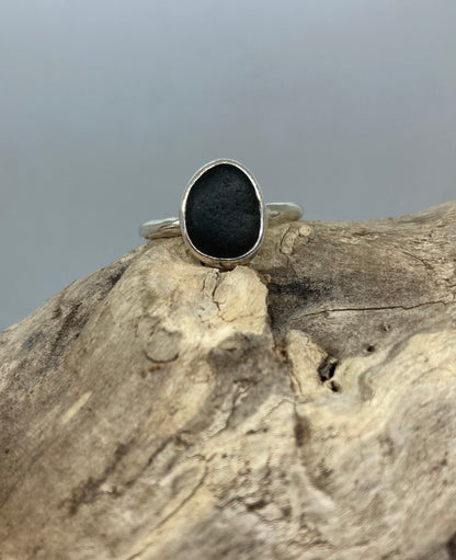 Black Sea glass ring UK Size Q